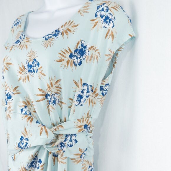 Lands End Cap Sleeve Twist Front Flare Dress Womens Medium Floral Aqua Blue - Picture 7 of 16